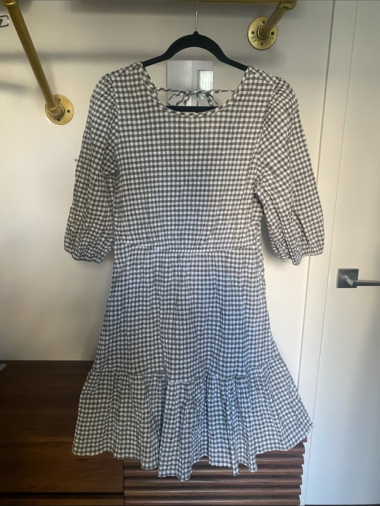 Tamnoon Dresses & Skirts - Gingham Mini Dress with Ruffle Hem - Gray/White - size M